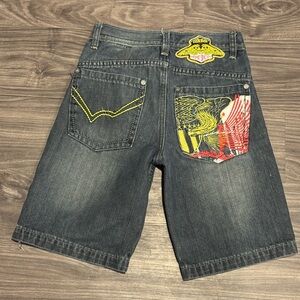 Pepe Jeans Denim Shorts Size 8 Embroidered Pockets Eagle Graphic Streetwear Y2K